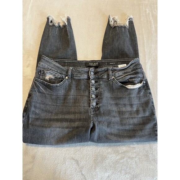 Judy Blue Jeans 16W Gray Skinny Fit Button Fly Distressed Chewed Hem High Rise - Picture 2 of 8